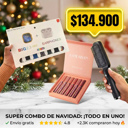 Combo Navideño (Reloj, Cepillo Alisador y Labiales)