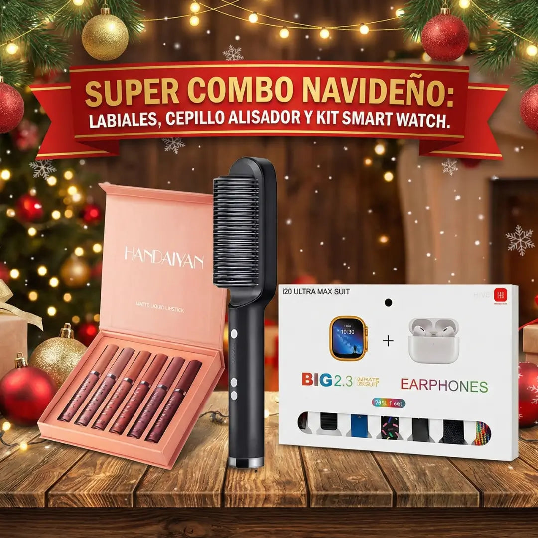 Combo Navideño (Reloj, Cepillo Alisador y Labiales)